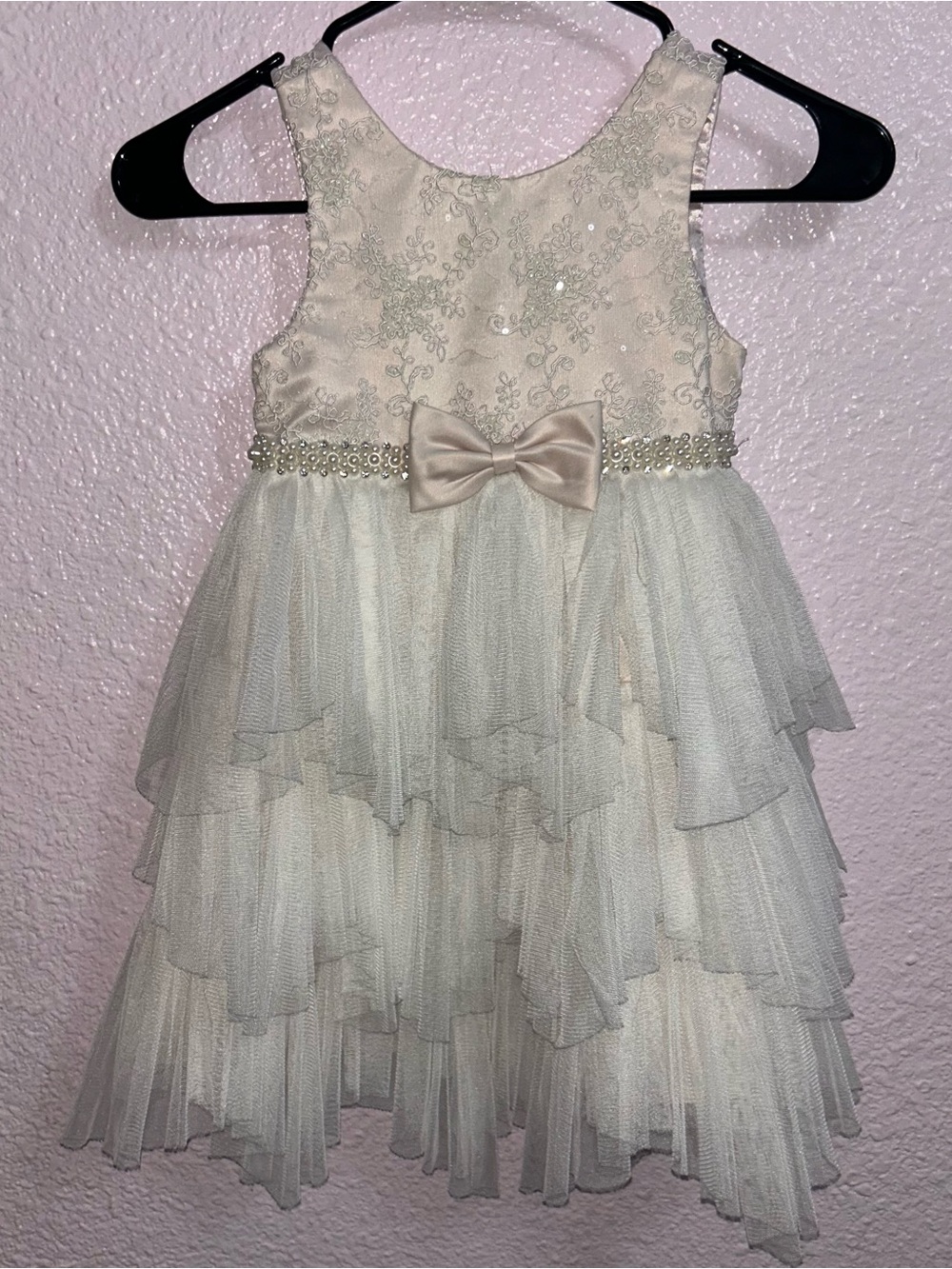 American Princess Ivory Lace & Tulle Layered Party Dress with Bow